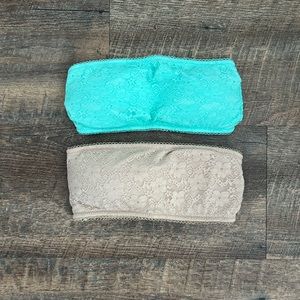 Beige & Light Blue Lace Bralette Bandeau w/ Removable Pads - size S/M